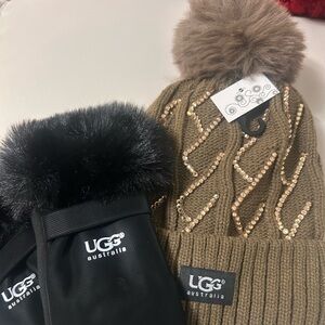 NWT Stay warm & cozy hat, and glove set Fur inside insulated gloves